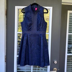 NEW Lilly Pulitzer FRANCI HIGH COLLAR DRESS True Navy Lagoon Jacquard size 12